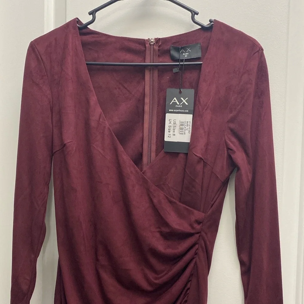 NWT AX Paris Plum Ruched Side Wrap Top Midi Dress Sexy Size 8